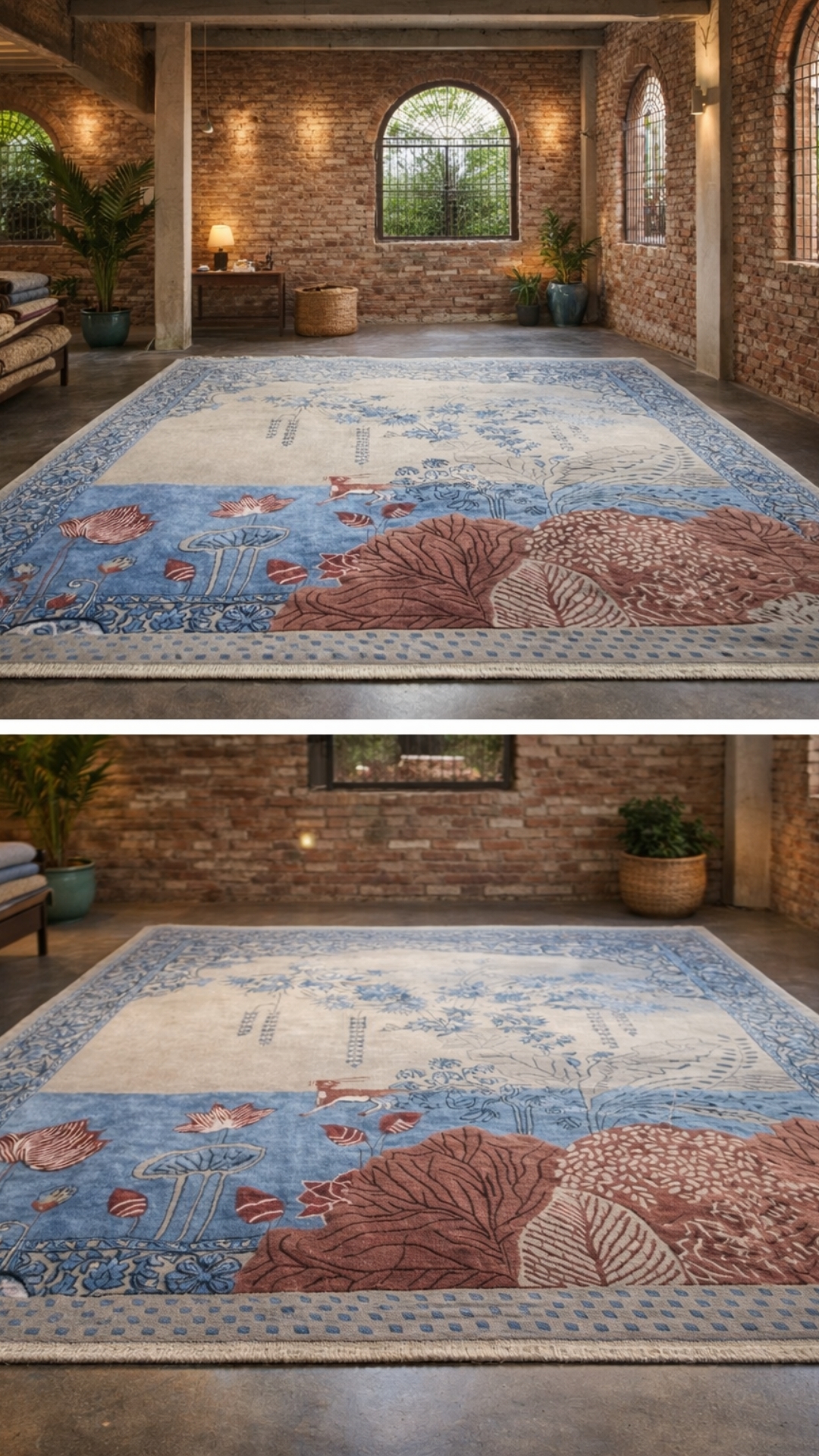 Authentic traditional carpet production setup at the MR Enterprises factory in Panipat
