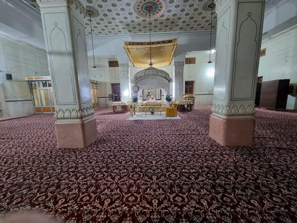Gurudwara Main Hall Maroon Floral Carpet Wide View MR Enterprises Panipat