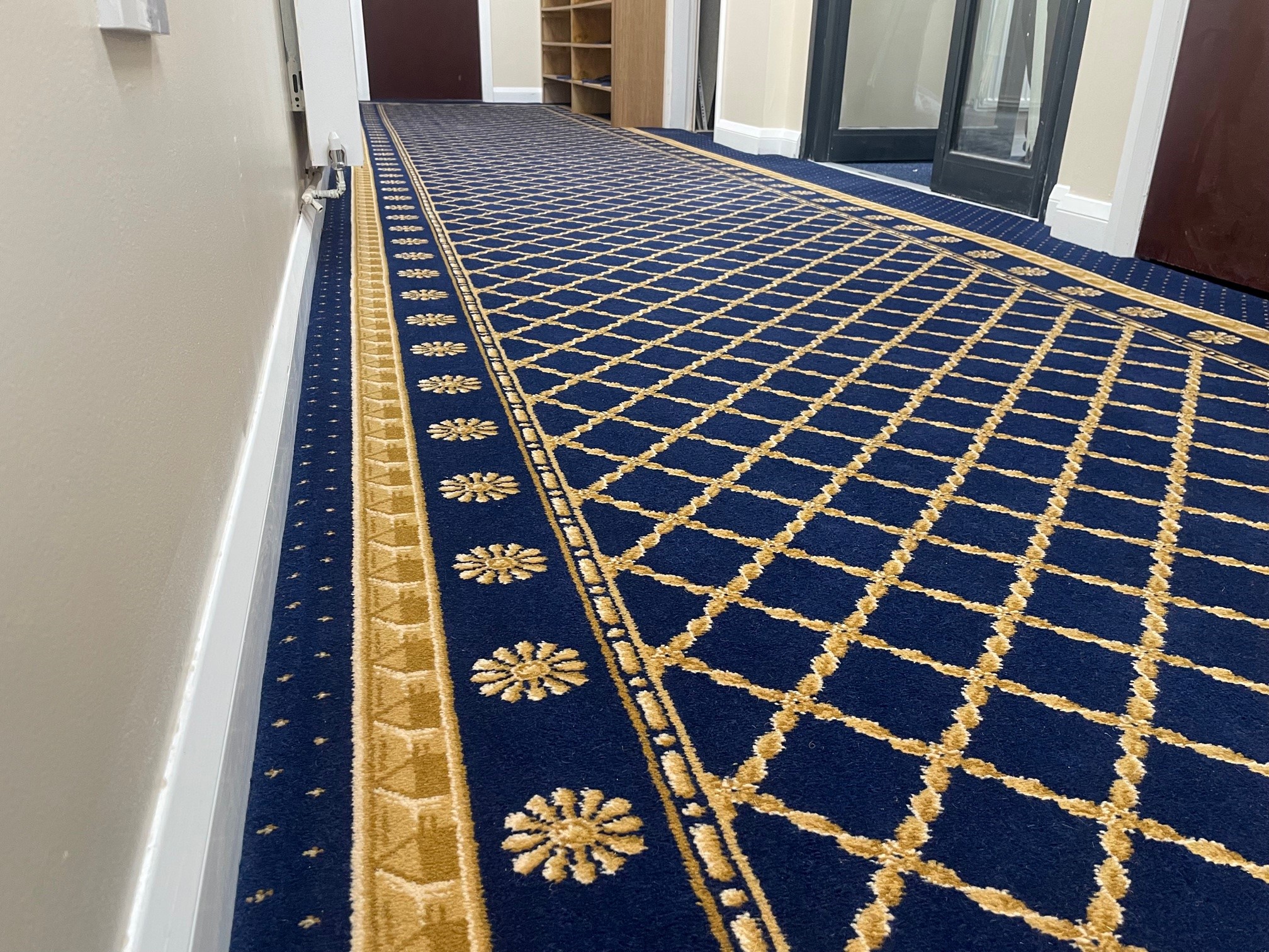 Gurudwara Entrance Blue Gold PP Carpet by MR Enterprises Panipat