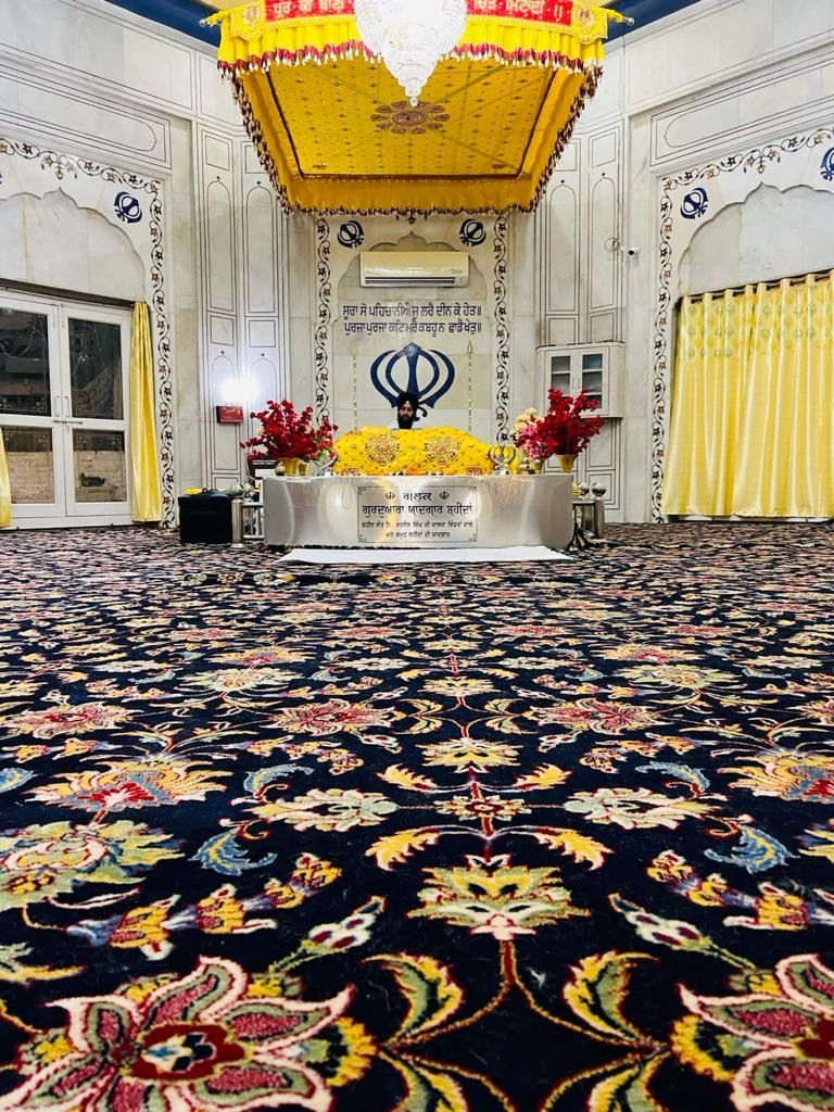 Gurudwara Prayer Hall Dark Blue Floral Carpet by MR Enterprises