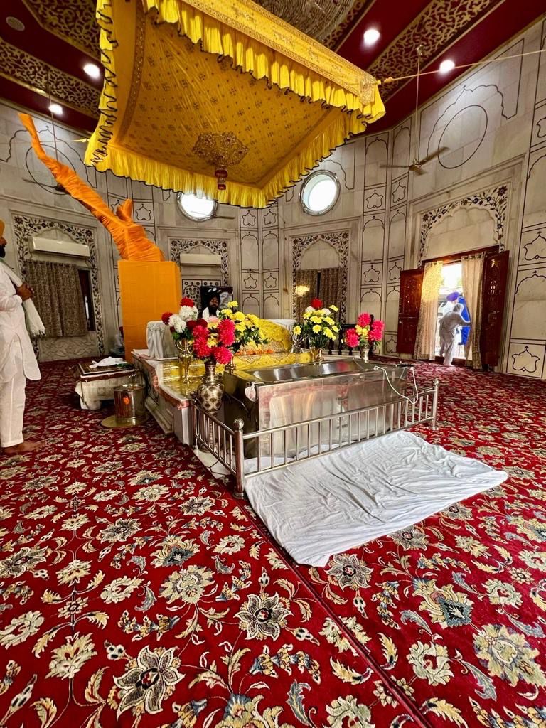 Gurudwara Sanctum Red Floral Carpet Installation by MR Enterprises
